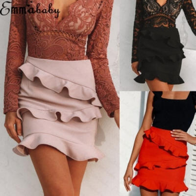 

Womens Sexy High Waist Solid Ladies Shorts Dress Ruffle Mini Pencil Skirts