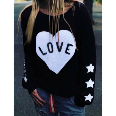 

Womens Long Sleeve Pullover Hoodie Casual Hearted T-Shirt Sweatshirt Tops Blouse