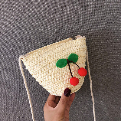 

Cute Cherry Straw Crossbody Fashion Joker Mini Makeup Bag 2019 Summer New Little Fairy Bucket Bag
