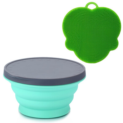 

Silicone Collapsible Portable Bowl Expandable Bowl with Lid&Silicone Dish Sponge for Travel Camping Hiking
