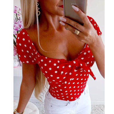 

Boho Women Dot Print Short Sleeve T-Shirt Ladies Summer Casual Tops Blouse