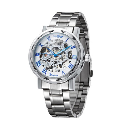

Winner Men Luxury Stainless Steel Band Watches Casual Mechanical Skeleton Watch Fashion Hand-Wind Wristwatch