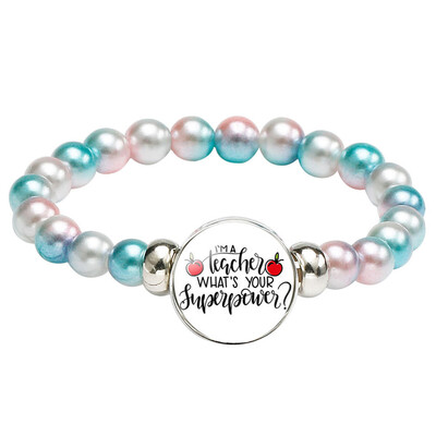 

Teachers Bracelet Teacher Jewelry Gift Teacher Charm Pearl Bracelet