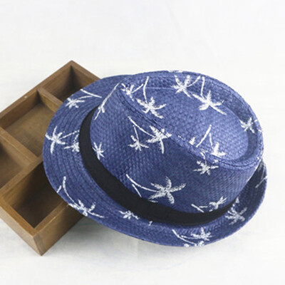 

Childrens Straw Hat Summer Sunscreen Boy Beach Hat British Travel Jazz Cap