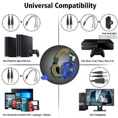 

KOTION EACH G2600 Stereo Gaming Headset Noise Cancelling Headphones Over Ear Wired Earphone with Mic LED Lights Volume Control for