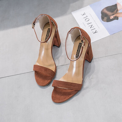 

Thick-heeled sandals women 2019 new summer high-heeled dew toe small fresh Joker fairy wind buckle with womens shoes