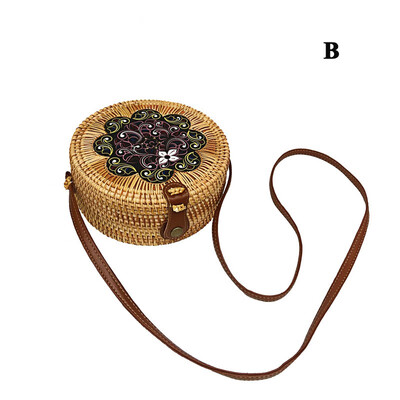 

Women Fashion Handmade Woven Round Straw Bags Summer Beach Style Handbags Bohemian Rattan Crossbody Bags Beach Circular Bags