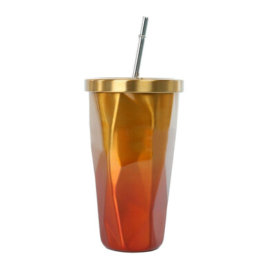 

Fashion Travel Summer Stainless Steel Straw Cold Double Wall Fit Water Drinking Cup Gradient Color Coffee Cup with Lid