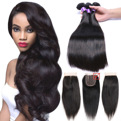 

i-Dishy Hair Product High Quality 8A Brazilian Virgin Hair Straight 3 Bundles With 1 Closure Natural Color Human Hair Bundles