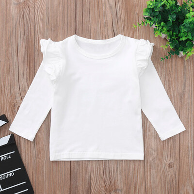 

Toddler Baby Girls Long Sleeve Ruffles Candy Color Tops Solid T Shirts Clothes