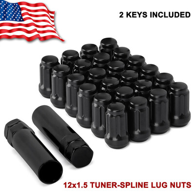 

24 Black 6 Spline Lug Nuts 12x15 2 Keys for Toyota Tacoma Tundra FJ Cruiser