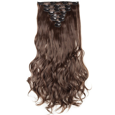 

24" Curly 8 Pcs Full Head Clip in Hair Extensions Synthetic 8 Piece 18 Clips Hairpiece Long Wave Trendy Design for Women