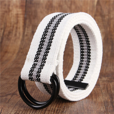 

Canvas belt fashion black Alloy double ring buckle Men belt casual simple Men&Women cowboy pants belt