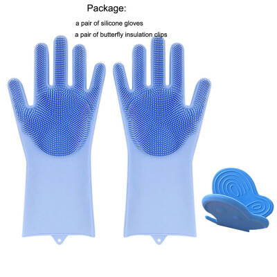 

〖Follure〗2 Pairs Silicone Scrubber Rubber Dish Cleaning Gloves Brush Heat Resistant