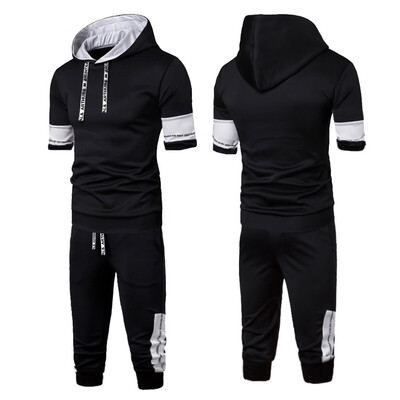 

Toponeto Summer New Comfortable Fashion 0Short Sleeve Pants Ttitching Hooded Mens Suit