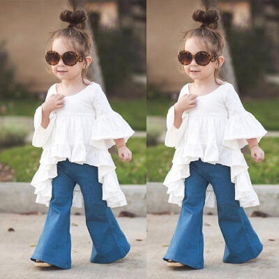 

Baby Girl Dress Frills Flare Sleeve Tops T-Shirt White Gown Formal Party Dresses