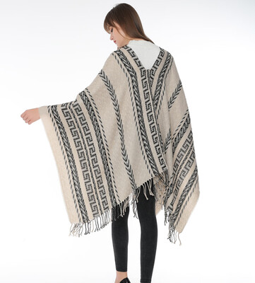 

Autumn&winter warm retro national wind jacquard solid color large scarf men&women long split travel shawl cloak coat