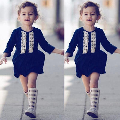

Kids Baby Girls Long Sleeve Short Dress Summer Clothes Skirt Sundress