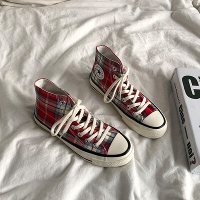 

High shoes retro wild college wind ins super fire Harajuku plaid Korean canvas shoes women