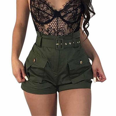 

Summer Women Solid Color Casual Wide Leg Pants Slim Waist Loose Pocket Shorts