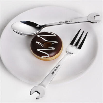 

1PC Wrench Shape Stainless Steel Fork Spoon Gift Fruit Salad Forks Coffee Spoons