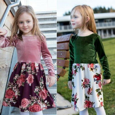 

Toddler Kids Baby Girls Velvet Clothes Long Sleeve Floral Princess Dress 0-5Y