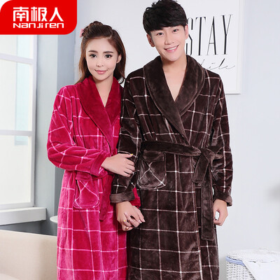 

Antarctic pajamas mens autumn&winter thick flannel couple pajamas ladies coral velvet robe plus long morning robe bathrobe home service NAS5X21022JD-1 female rose red
