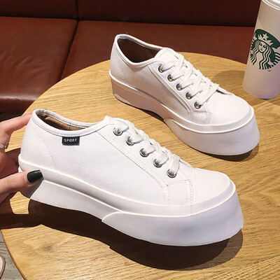 

Womens Shoes New Autumn Shoes Korean Baitao College Wind Thick Bottom Canvas Shoe Laces Increase Small White Shoe Women