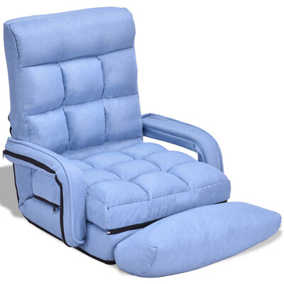 

Folding Lazy Floor Chair Sofa with Armrests&Pillow-Blue