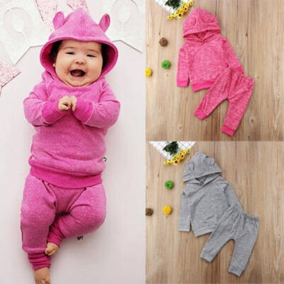 

Cute Newborn Baby Boys Girls Ear Hooded Tops Pants Outfits Set Clothes 0-24M