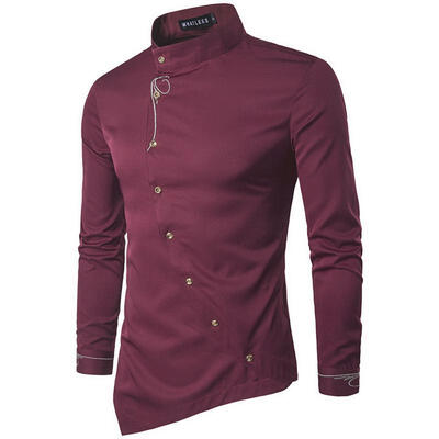 

Mens Shirt 2018 Personality Oblique Button Irregular Men Casual Dress Shirt Long Sleeve Slim Fit Quality Male Shirts
