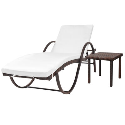 

Sun Lounger with Cushion & Table Poly Rattan Brown