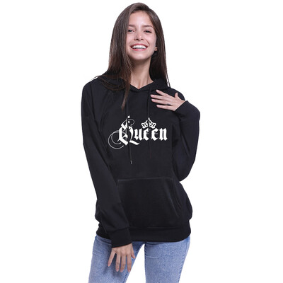 

2019 Autumn And Winter King Queen Letter Print Couple Hoodies Lovers Casual Hooded Sweatshirt Pullover Hoodie Tops