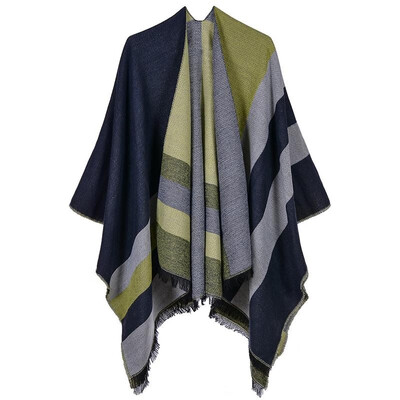 

Fashion Women Winter Poncho Striped Print Pattern Scarf Thick Warm Shawl Vintage Casual Pashmina Cloak Outerwear