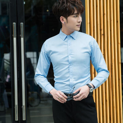 

Male Fashion Casual Solid Shirt Slim Long-sleeve Turn-down Collar Shirts For Business Leisure Activities