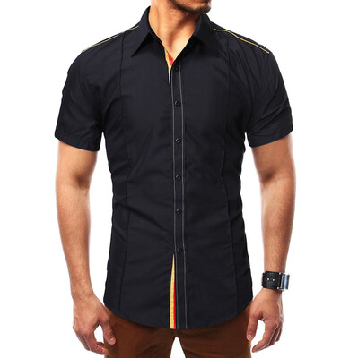 

Tailored Men Fashion Solid Pathwork Style Design Smart Casual Shirts Tops Blouse