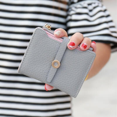 

Portable Lichee Pattern PU Leather Short Wallet For Women Hasp Wallet Purse With Card Holder For Girls