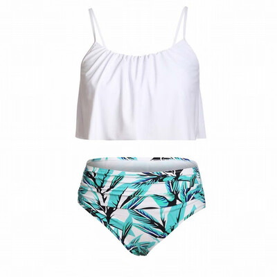 

Strap bra bikini high waist print split swimsuit