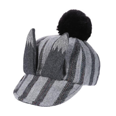 

Vintage Winter 3D Ears Soft Pompon Baseball Cap Kids Sticker Woolen Hat