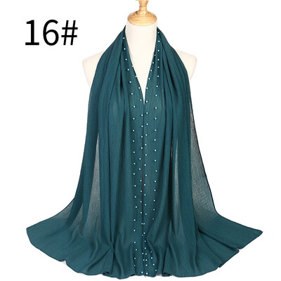 

Monochrome pleated pearl chiffon ethnic womens headscarf new Muslim solid color hijab manufacturer MSL021