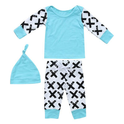 

3pcsSet Infants Newborn Baby XX Printed Long Sleeve T-shirt Long Pants Hat