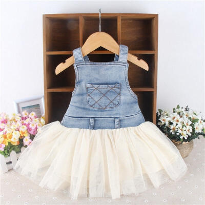 

Kids Baby Girls Clothes Denim Tulle Dress Overalls Age 6M-4Y Outfits