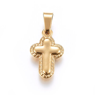 

304 Stainless Steel Pendants Large Hole Pendants Cross Golden 20x13x3mm Hole 7x4mm