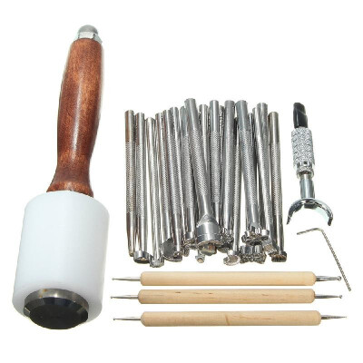 

25Pcs Manual Leather Craft Stamping Carved Wooden Hammer Embossing Tools Kit Set