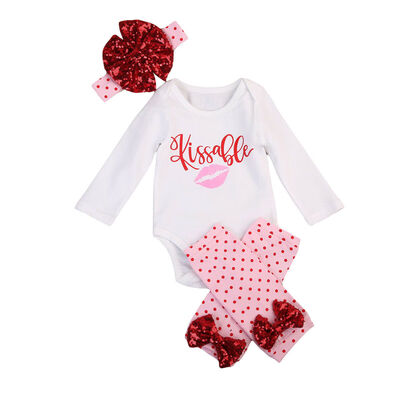 

4Pcs Newborn Baby Girl Kissable Valentine Top Romper Pants Outfits Clothes Set