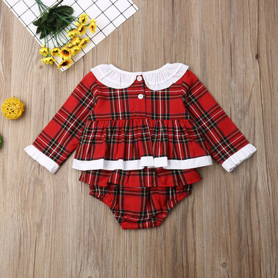 

Xmas Newborn Baby Girl Plaid Ruffle Tutu Romper Bodysuit Dress Outfit Clothes