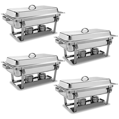 

4-Pack of Full Size Tray 8 Quart Stainless Steel Chafer for Buffet