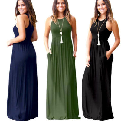 

Women Boho Casual Sleeveless Long Evening Party Cocktail Beach Dress Sundress US