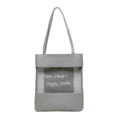 

Letter Print Clear Shoulder Handbags Women PVC Shopping Tote Top-handle Bag