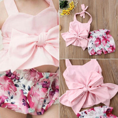 

Newborn Baby Girls Bow-knot Backless Tops RomperFloral Shorts Clothes